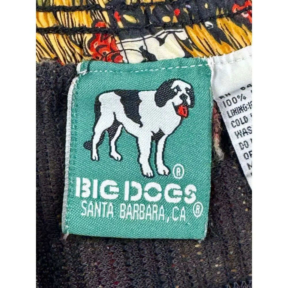 Vintage 90s Big Dogs Men's Large Tropical Palm Tree and Dogs Design Swim Trunks